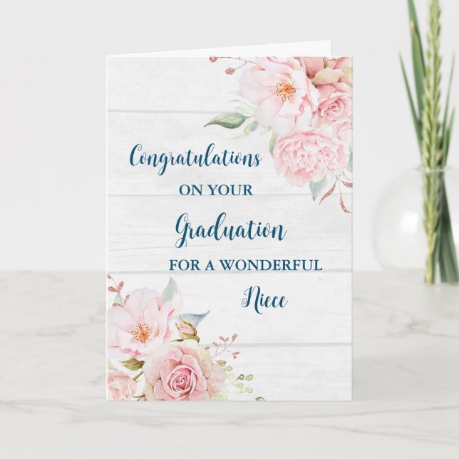 Rosa Flowers Niece Grattis Studenten Kort (Framsida)