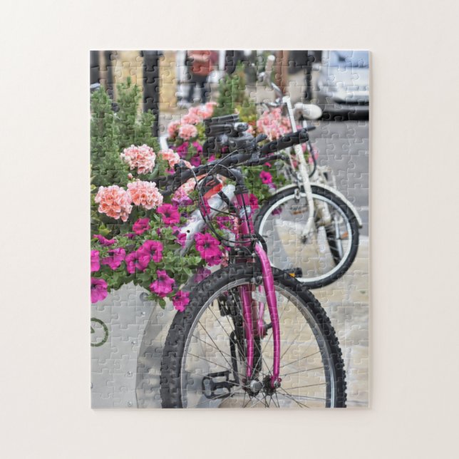 Rosa Flowers och Bicycles Islington London UK Pussel (Vertikal)