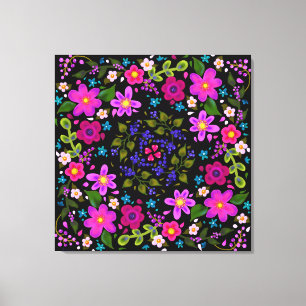 Rosa Flowers och Blue Berries Pawares Boho Canvastryck