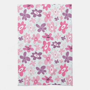 Rosa Flowers och Blue Hearts Cute Whimsiques Kökshandduk