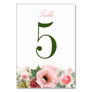 Rosa Flowers och Greenery Bordsnummer