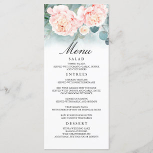 Rosa Flowers och Greenery Bröllop Menus Program