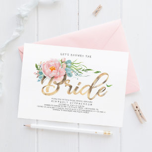 Rosa Flowers och Guld Glitter Modern Möhippa Inbjudningar