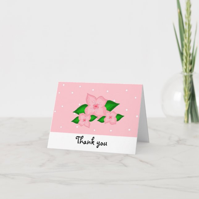 Rosa Flowers och Polka dots Tack Kort (Framsida)