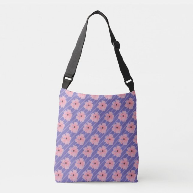 Rosa Flowers och Rand Tote Bag Axelväska (Framsida)