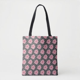 Rosa Flowers och Rand Tote Bag Tygkasse