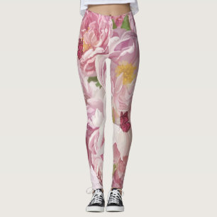 Rosa Flowers Oljemålning: Fintvätt Leggings