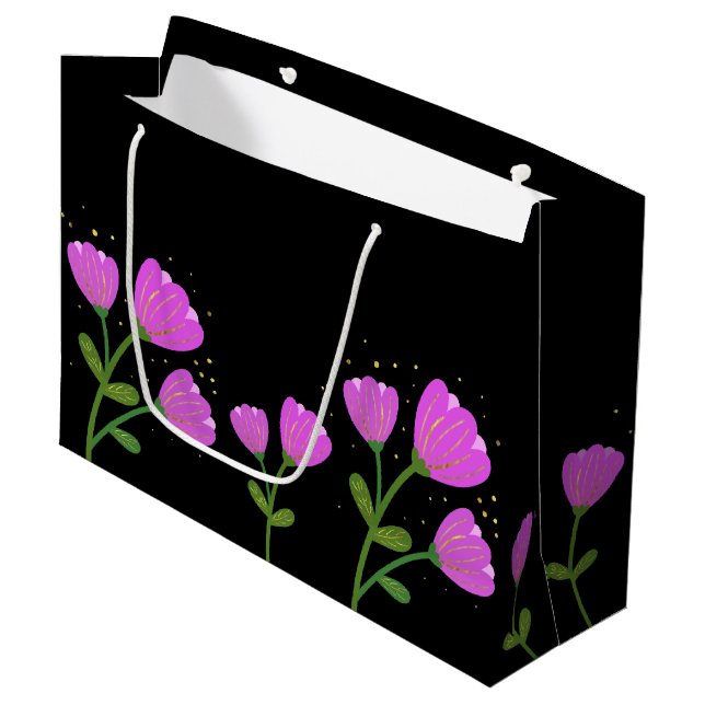 Rosa Flowers on Black Gift Bag (Framsidan Vinklad)