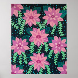 Rosa Flowers on Black Poster