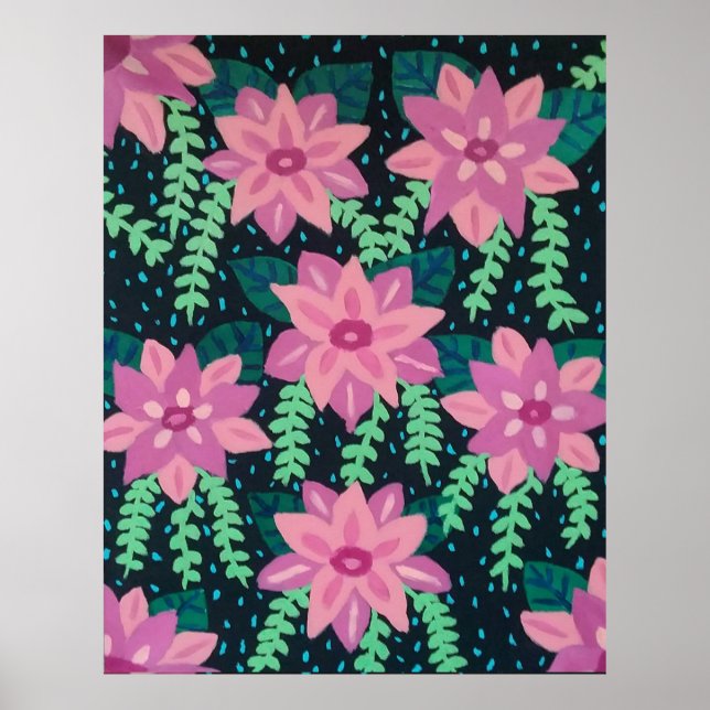 Rosa Flowers on Black Poster (Framsidan)