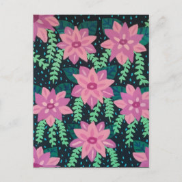 Rosa Flowers on Black Vykort