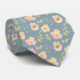 Rosa Flowers on Blue Grått Neck Tie Slips