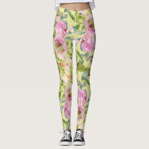 Rosa Flowers on Gult Leggings