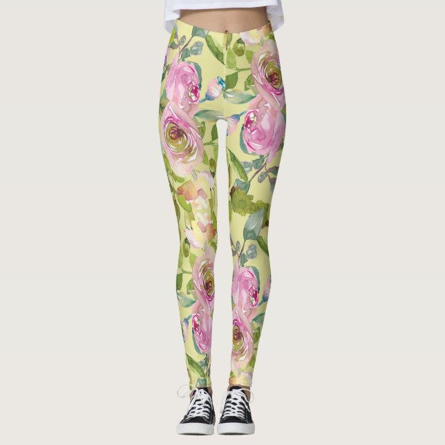 Rosa Flowers on Gult Leggings (Framsida)