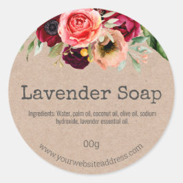 Rosa Flowers on Kraft Soap Labels Runt Klistermärke