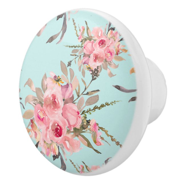  Rosa Flowers on Light Blue Knopp (Höger)