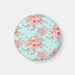 Rosa Flowers on Light Blue Magnet