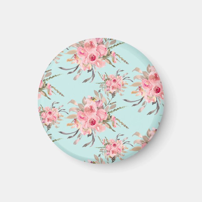  Rosa Flowers on Light Blue Magnet (Framsidan)