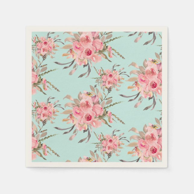  Rosa Flowers on Light Blue Pappersservett (Framsidan)