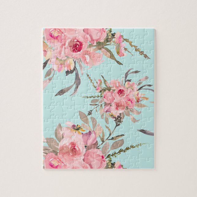  Rosa Flowers on Light Blue Pussel (Vertikal)