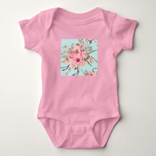  Rosa Flowers on Light Blue T Shirt (Framsida)