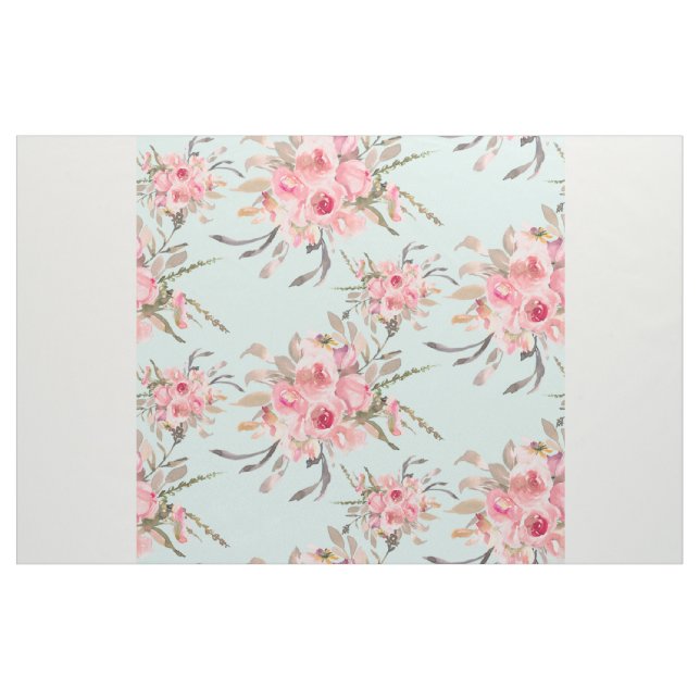  Rosa Flowers on Light Blue Tyg (Yard)