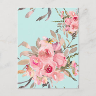  Rosa Flowers on Light Blue Vykort