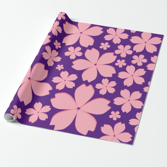 Rosa Flowers on Lila Wrapping Papper Presentpapper (Utrullad)