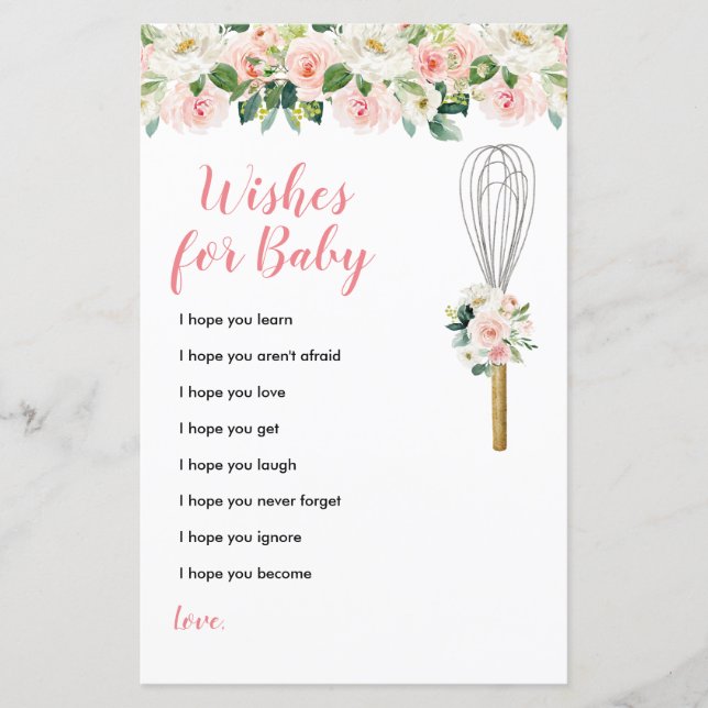 Rosa Flowers Önskemål för Baby Greenery Blommigt (Framsida)