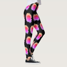 Rosa Flowers Orange Black med färgstark Blommigt Leggings