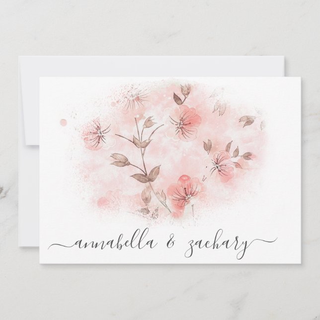 *~*  Rosa Flowers OSA QR AR26 Blommigt BRÖLLOP Inbjudningar (Framsida)