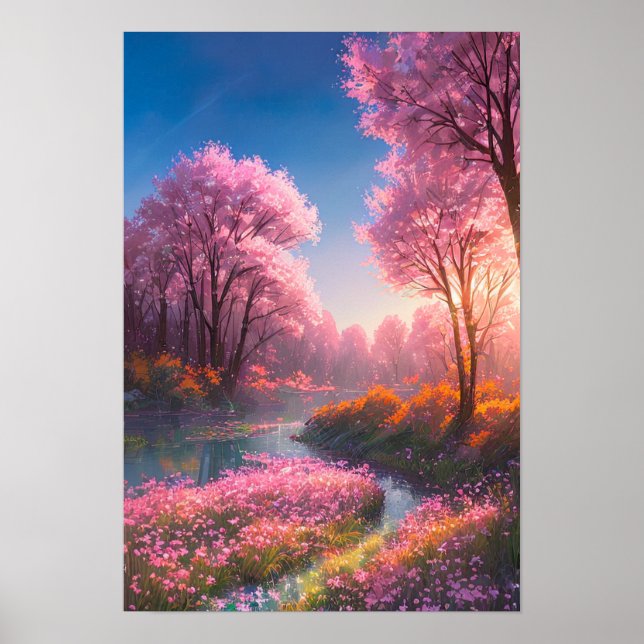 Rosa Flowers Övervegetation av träsket Poster (Framsidan)