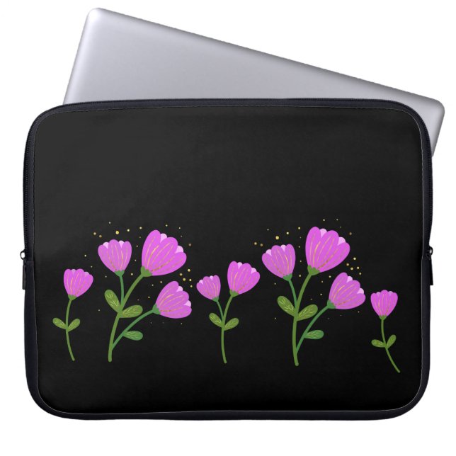 Rosa Flowers på Black Laptop sleeve (Framsidan)