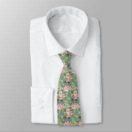 Rosa Flowers på Grönt Neck Tie Slips