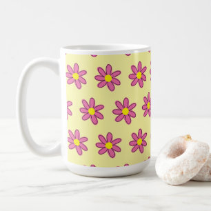 Rosa Flowers på Gult Coffee Mugg