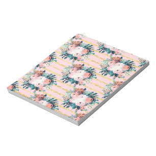 Rosa Flowers Paint Guld Rand Girly Design Anteckningsblock