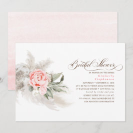 Rosa Flowers Pampas Grass Elegant Möhippa Inbjudningar