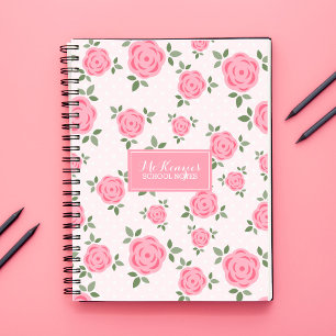 Rosa Flowers Personlig Anteckningsbok Med Spiral