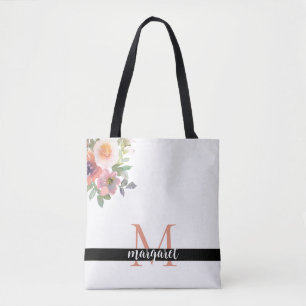 Rosa Flowers Personlig Monogram Modern Elegant Tygkasse