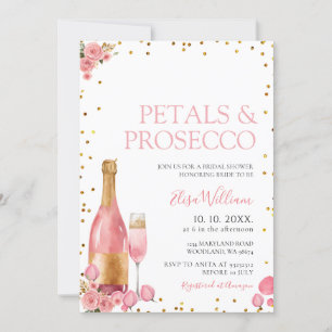 Rosa Flowers Petals och Prosecco Möhippa Inbjudningar