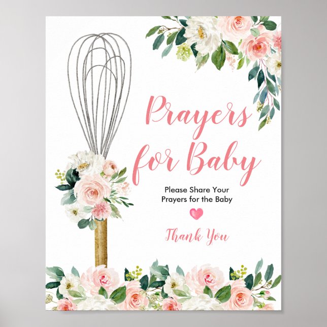 Rosa Flowers Prayers for Baby Greenery Blommigt Poster (Framsidan)