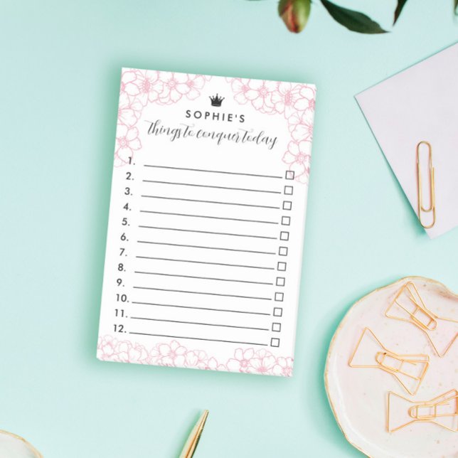 Rosa Flowers Princess Krona Sak to erquer Post-it Block (Skapare uppladdad)