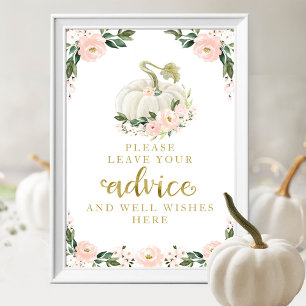 Rosa Flowers Pumpkin Baby Shower Adapter Sign Poster