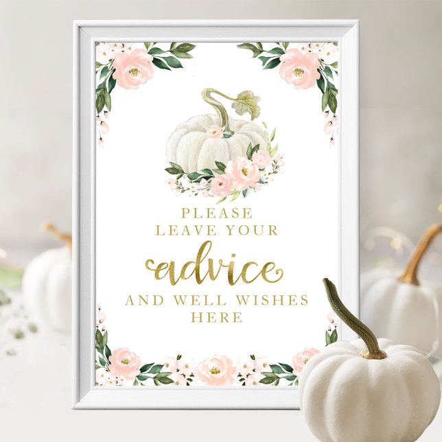 Rosa Flowers Pumpkin Baby Shower Adapter Sign Poster (Skapare uppladdad)