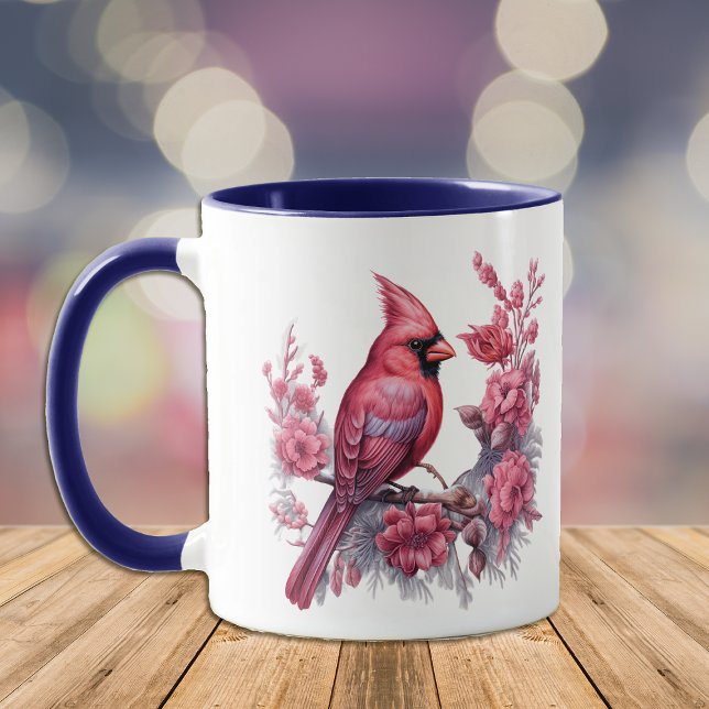 Rosa Flowers Red Cardinal Blue Monogram Mugg (Skapare uppladdad)