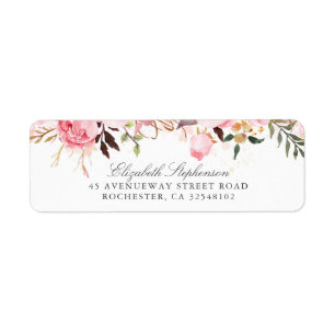 Rosa Flowers Returadress Etikett