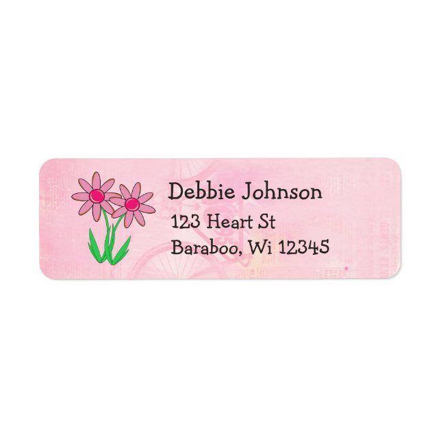 Rosa Flowers Returadress Sticker Etikett (Framsidan)