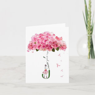 Rosa Flowers Ribbon Breast Cancer Awareness Fighte Kort