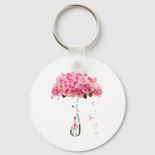 Rosa Flowers Ribbon Breast Cancer Awareness Fighte Nyckelring