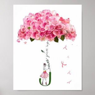 Rosa Flowers Ribbon Breast Cancer Awareness Fighte Poster